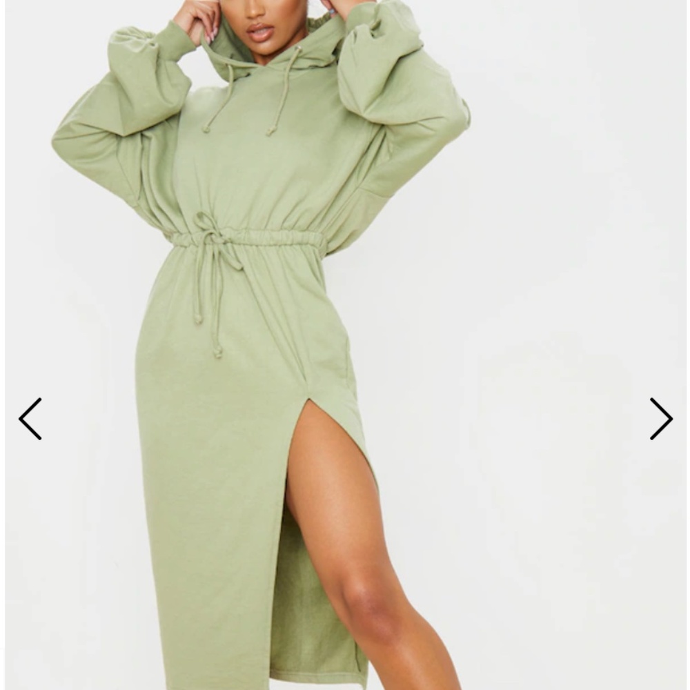 Sage Green Sweat Hoodie Split Midi Dress